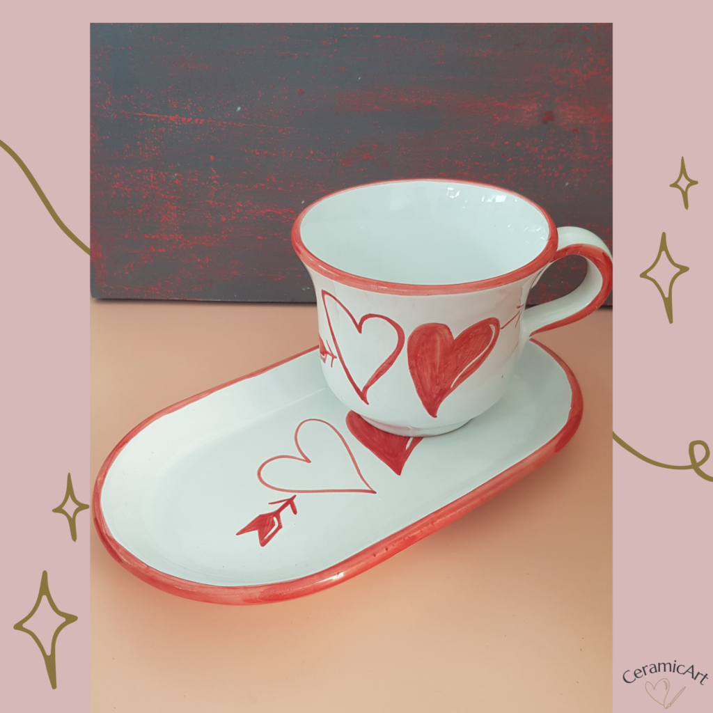 Set tazza + vassoio "Cuori"